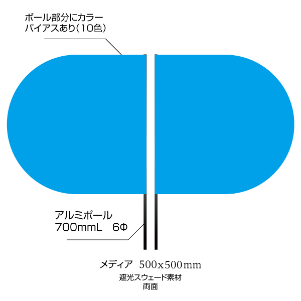 半円フラッグ両面 Bタイプ（500×500mm） 遮光スウェード素材